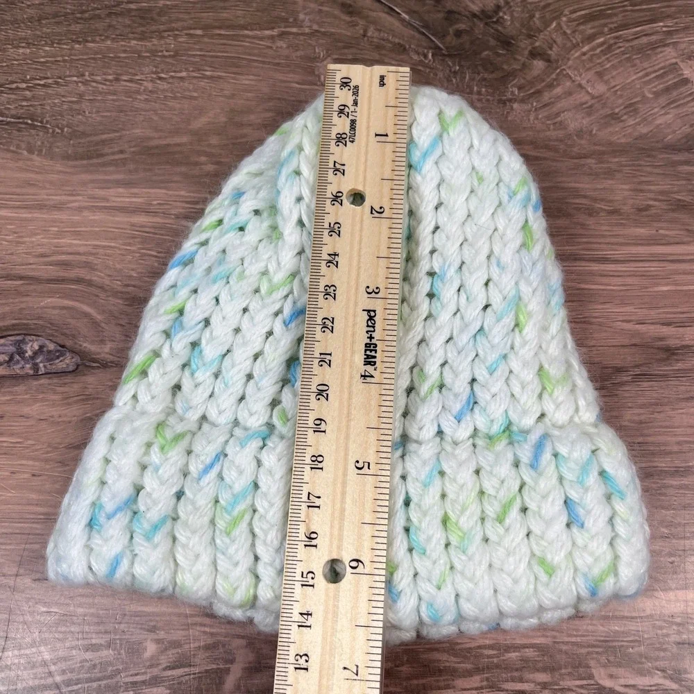 Handmade Beanie Set Baby Blue White Knit Crochet Winter Hats 3pk